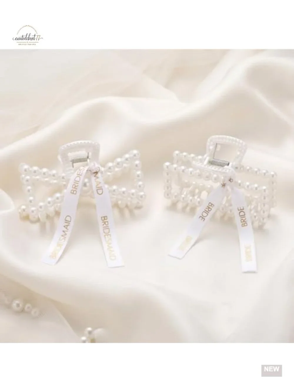 11 Pcs Pearl Hair Claws with Ribbon for Bridesmaid Proposal Gifts